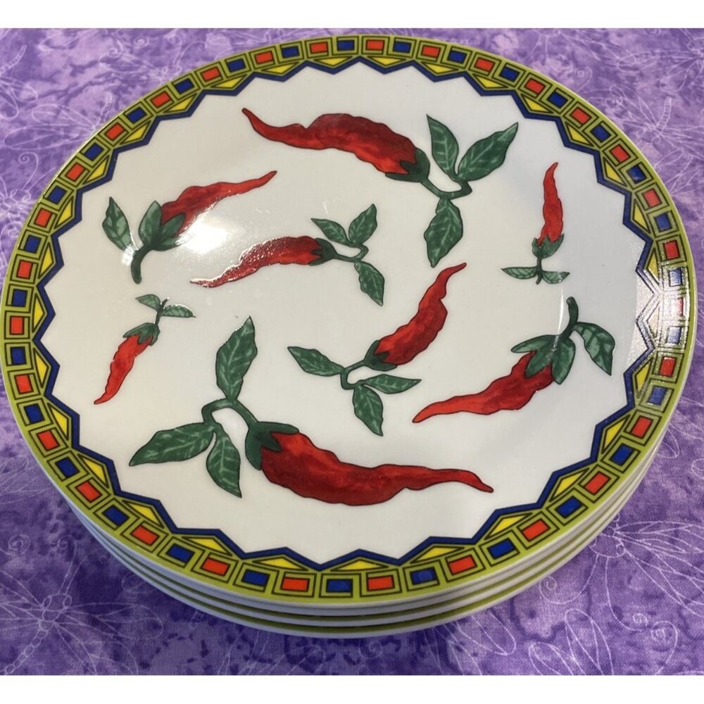 Godinger & Co. Red Chili Peppers‎ Set of 4 Salad Plates Plate 7.5 Inch Novelty